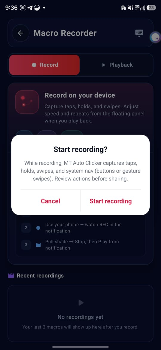 Start Recording Confirm